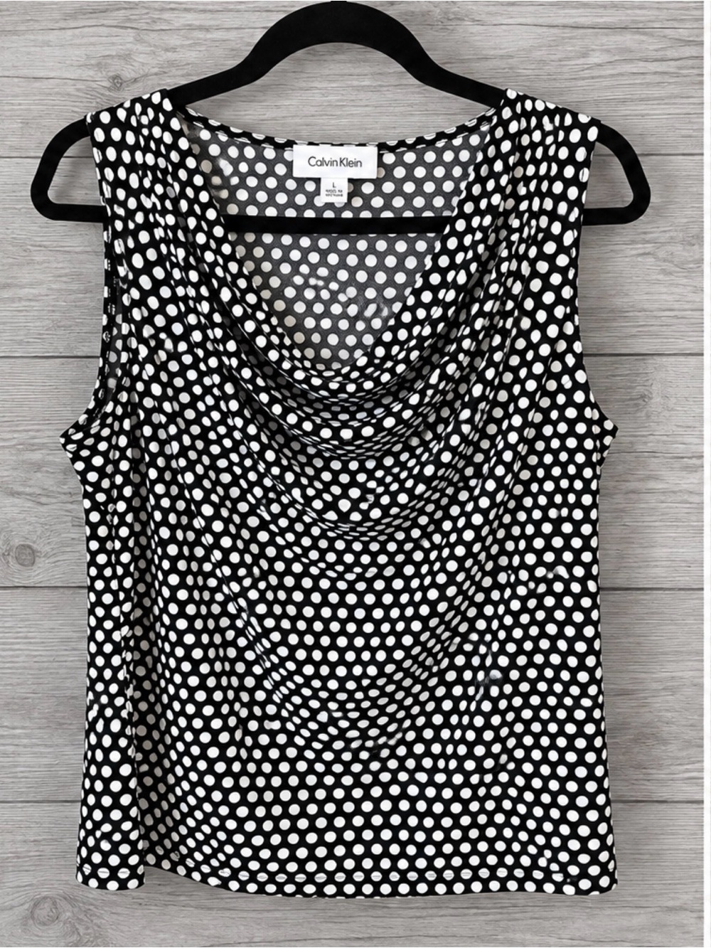 Calvin Klein Black and White Polka Dot Drape Neck Cami